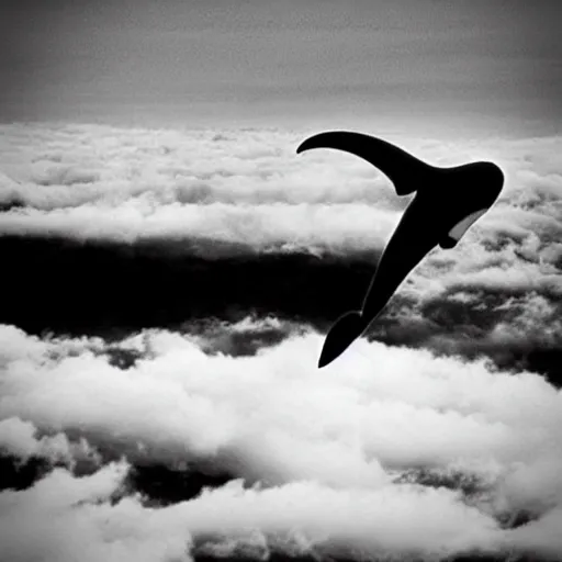 Prompt: photo of !dream “An orca jumping out of a sea of clouds”