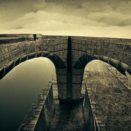 Image similar to nuclear aqueduct inuit death row, in the style of alex konstad, alejandro mirabal, dramatic, tragic, intricate, detailed, beautiful, 8 k resolution