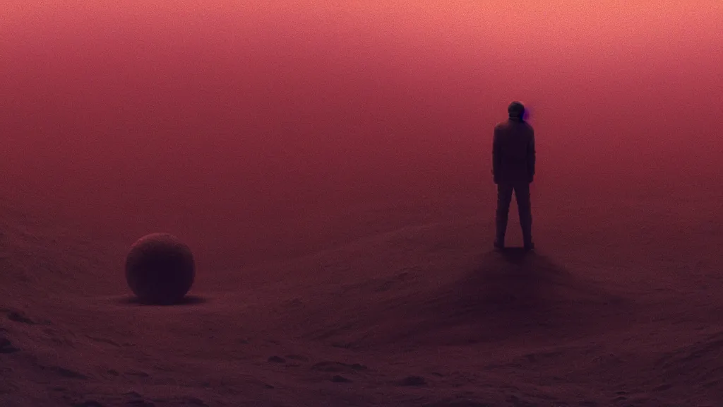 Image similar to a man exploring space, film still from the movie directed by denis villeneuve with art direction by zdzisław beksinski, wide lens