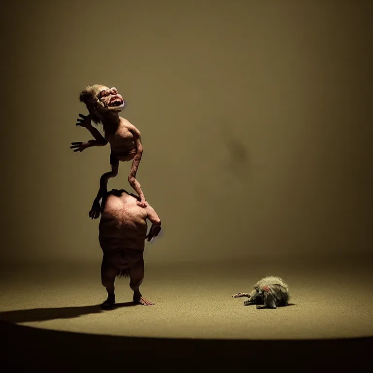 Image similar to laboratory miniature creature in pain and anger and revange by Christopher Soukup, David Fincher, Dan Witz, Gregory Crewdson, Huleeb, Lee Griggs, Mike Nash, Paul Chadeisson, Stephen Shore, sideshow collectibles, Terry Richardson, Vitaly Bulgarov