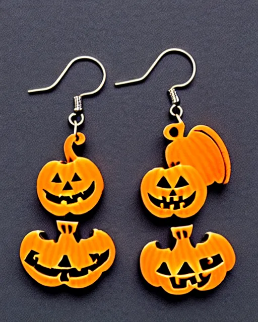 Image similar to spooky jack'o'lantern, 2 d lasercut earrings,