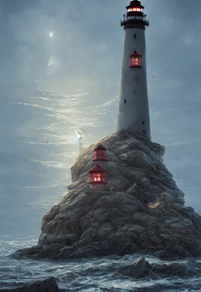 Prompt: a beautiful picture of a Maine Lighthouse surrounded by a giant Sea creature by Greg Rutkowski and David Mack and Matteo Scalera and Moreno Dinisio, trending on Artstation
