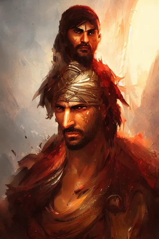 Prompt: prince of persia warrior within face portrait by greg rutkowski