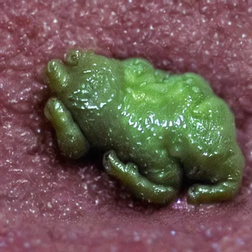 Image similar to tardigrade floating in green slime. finely detailed skin with celluar glossy facets