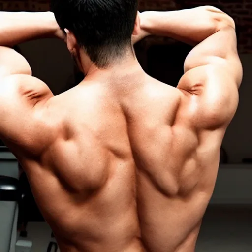 Image similar to fine back muscles, handsome, sculpted, symmetrical, shoulders focus