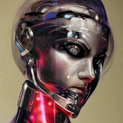 Image similar to portrait of female android by Tetsuya Nomura and Sandra Chevrier