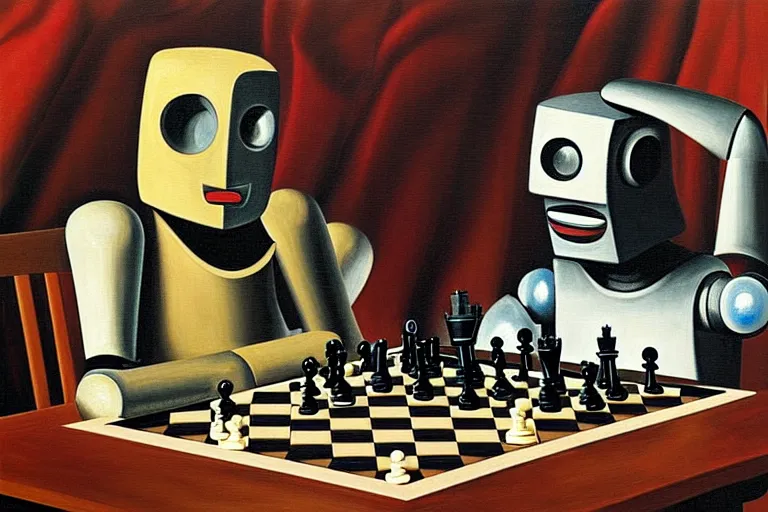 Prompt: portrait of a robot playing chess, highly detailed, painting by otto dix, 8 k