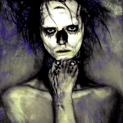 Prompt: gaunt ( the cure fan ) as dream from sandman, dim stars as eyes, by jeremy mann, by cedric peyravernay, by ben templesmith, by dave mckean and ben templesmith, by richard avedon, dramatic lightning, sadness, dark eye sockets, in the shadows, punk rock, gothic, high detailed, 8 k