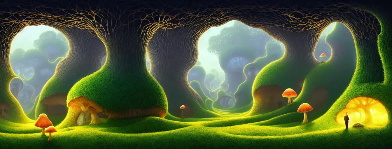 Image similar to gediminas pranckevicius beautiful and stunning professional digital artwork of a glowing mushroom cave, haze, spores floating in the air, vines, water, volumetric lighting, hyperrealistic, rtx on, ultra detail, barlowe wayne maxfield parrish and marco mazzoni