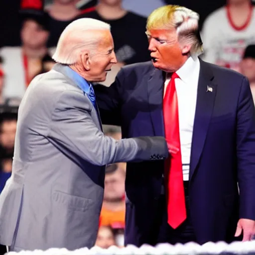 Prompt: donald trump in a wwe match with joe biden