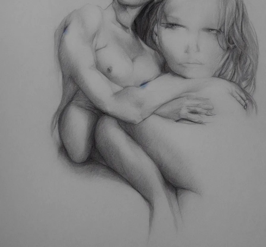 Image similar to alone woman + white hair + in nature + watching on sky + posing, photo, detail body,, pencil drawing, pencil, black, sketch, on paper, realistic, detailed, artstation