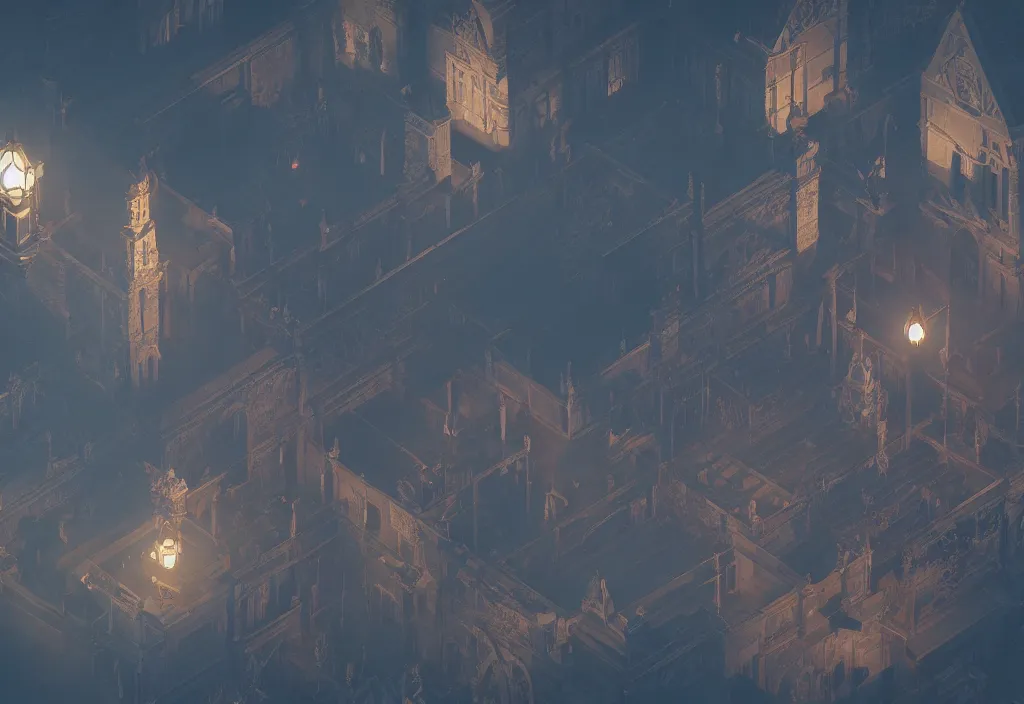 Image similar to isometric magicavoxel Bloodborne anime cinematic lighting, 4k