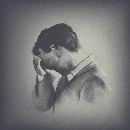 Image similar to a man crying, silhouette, portrait, sketch, album art, melancholic,