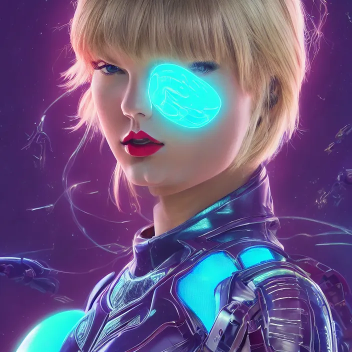 Image similar to portrait of Taylor Swift as SAMUS ARAN. HD, 4K. intricate abstract. intricate artwork. by Tooth Wu, wlop, beeple, dan mumford. octane render, trending on artstation, greg rutkowski very coherent symmetrical artwork. cinematic, hyper realism, high detail, octane render, 8k, iridescent accents. metroid