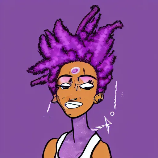 Prompt: black woman with purple dreads in space in the style of steven universe