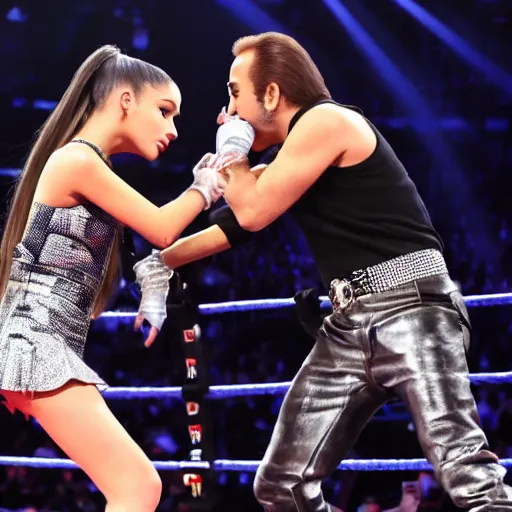 Prompt: ariana grande fights nicolas cage in ring