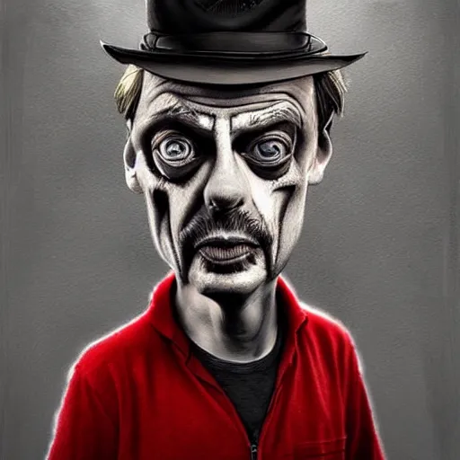 Prompt: surrealism grunge cartoon portrait sketch of Steve Buscemi, by michael karcz, loony toons style, freddy krueger style, horror theme, detailed, elegant, intricate