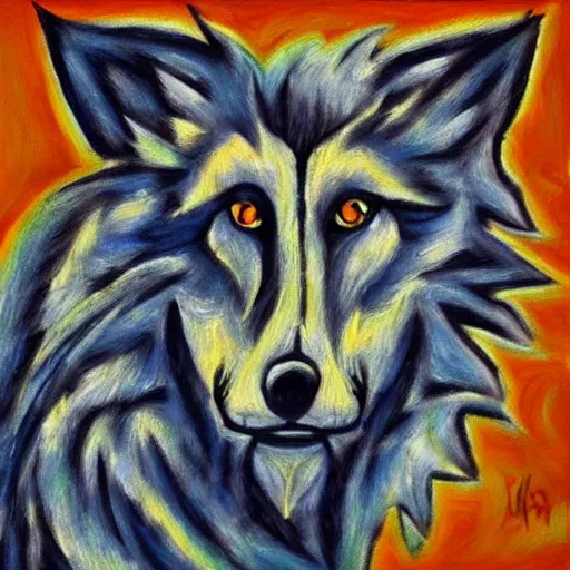 Image similar to retarded wolf portrait, expressionism style