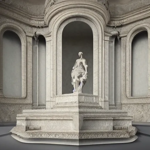 Image similar to “a delicate renaissance marble sculpture covered with water veil, highly detailed transparent marble cloth, gi, global illumination, physically based rendering, photorealistic, top light, dark background ”