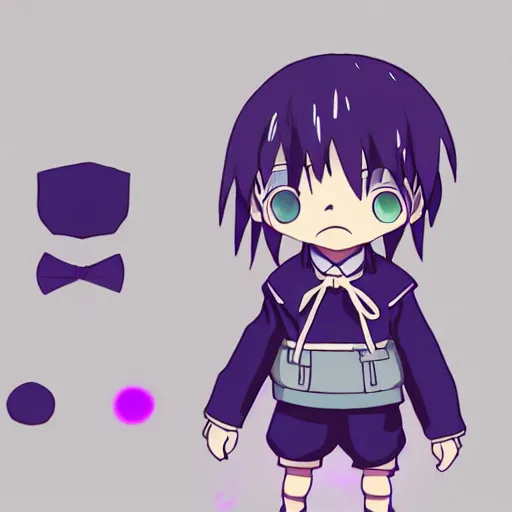 Image similar to cute little boy wearing an sailor suit, purple color palette, inspired in made in abyss and hirohiko araki, ray tracing