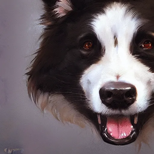 Image similar to highly detailed, anthropomorphic border collie, by greg rutkowski, trending on artstation