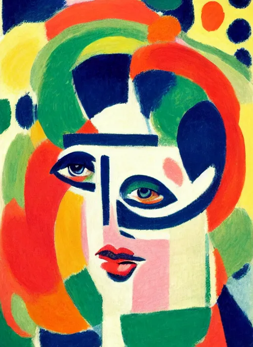 Prompt: an extreme close - up abstract portrait of a lady enshrouded in an impressionist representation of mother nature and the meaning of life by sonia delaunay and billy childish, abstract colorful lake garden at night, thick visible brush strokes, figure painting by anthony cudahy and rae klein, vintage postcard illustration, minimalist cover art by mitchell hooks