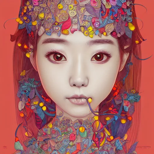 Image similar to the portrait of an unbelievably beautiful and cute japanese girl made up of peppers, an ultrafine detailed illustration by james jean, intricate linework, bright colors, final fantasy, behance contest winner, vanitas, angular, altermodern, unreal engine 5 highly rendered, global illumination, radiant light, detailed and intricate environment