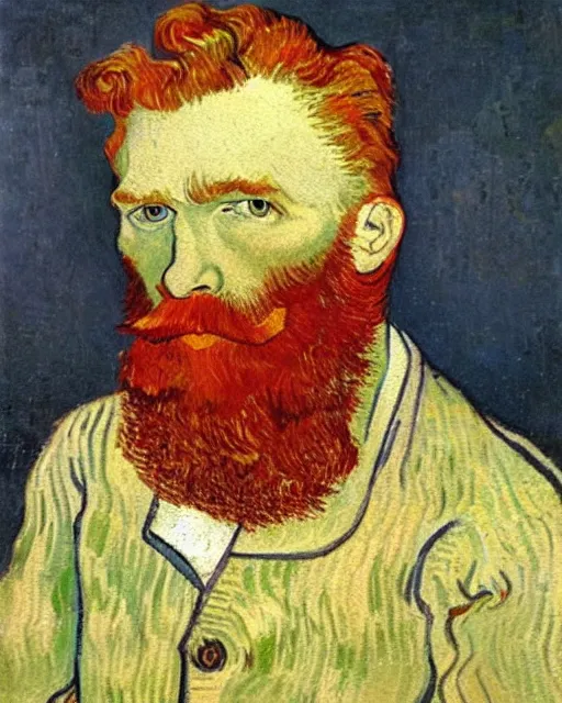 Image similar to An oil painting of a red headed man in his thirties, short beard, trimmed hair, by van gogh, very detailed