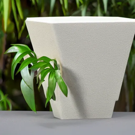 Prompt: an architectural, unique pot made for houseplants, future design, dwell, 3 d printing