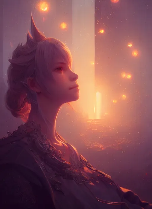 Image similar to portrait of final fantasy xiv, intricate, elegant, glowing lights, highly detailed, digital painting, artstation, concept art, smooth, sharp focus, illustration, art by wlop, mars ravelo and greg rutkowski