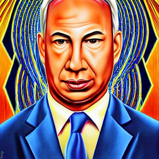 Image similar to portrait of binyamin netanyahu by alex grey, high deatil