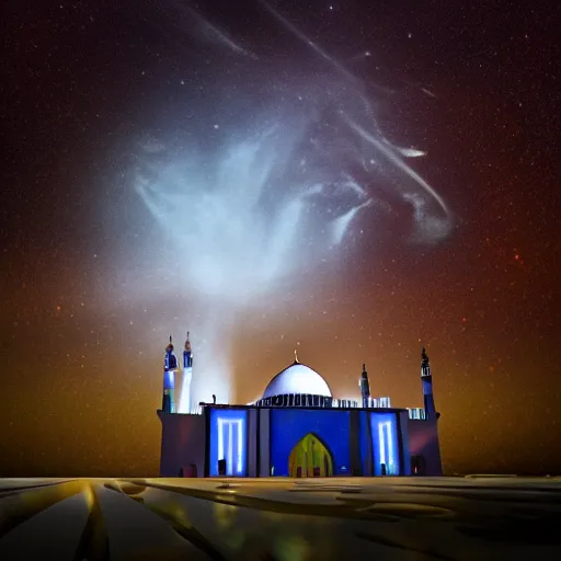 Image similar to mosque surrounded by nebula clouds