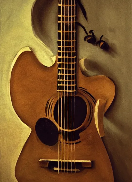 Prompt: medium shot, cinematic, cute 3 d concept art spider playing the guitar, soft lighting, by john ward, by arthur walker, by vermeer, by monet, oil on canvas, royal academy, masterpiece, trending on artstation, cinematic composition, dramatic pose, beautiful lighting, sharp, details, hyper - detailed, hd