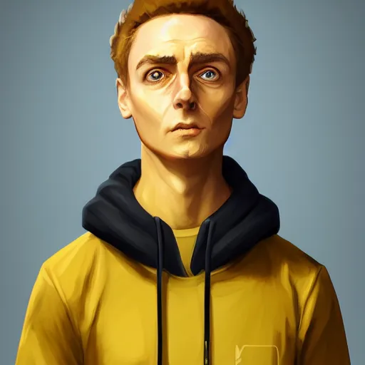 Image similar to morty as a human wearing yellow shirt, highly detailed portrait, digital painting, artstation, concept art, smooth, sharp foccus ilustration, artstation hq