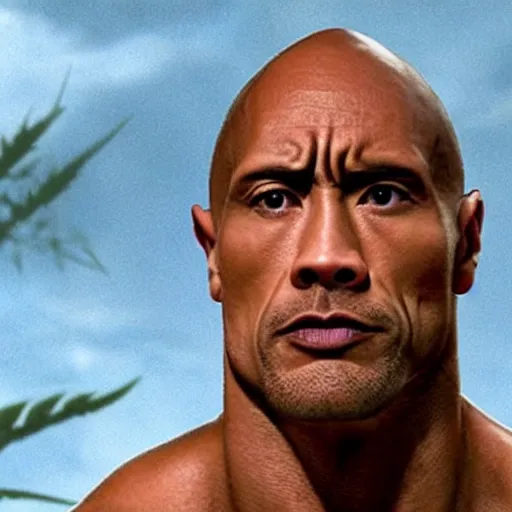 prompthunt: Dwayne Johnson doing his eyebrow face towards the camera