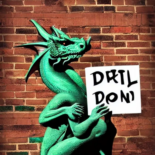 Image similar to dragon holding a sign. digital art meme, phil phoglio.