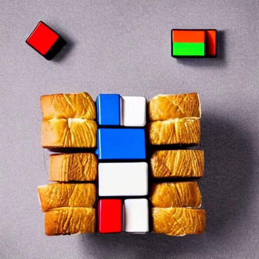 Image similar to sandwich in the shape of a Rubik's cube. Professional food photography