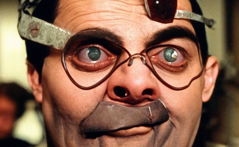 Image similar to silence of the lambs but it's mister bean