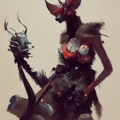 Image similar to ! dream concept art of anthropomorphized animal, highly detailed painting by dustin nguyen, akihiko yoshida, greg tocchini, 4 k, trending on artstation, 8 k