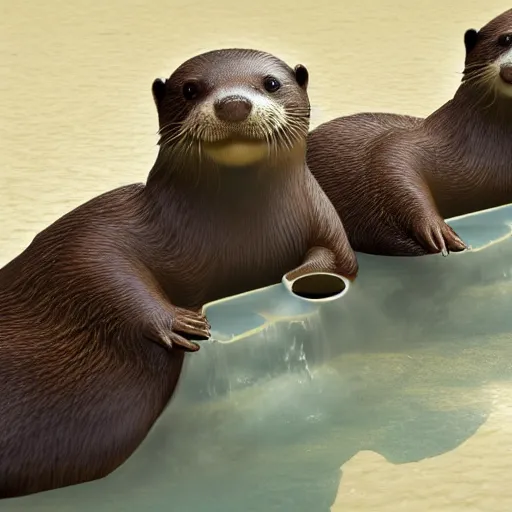 Image similar to concept art, character set, 3d, Otters playing, ultra realistic, 8k,