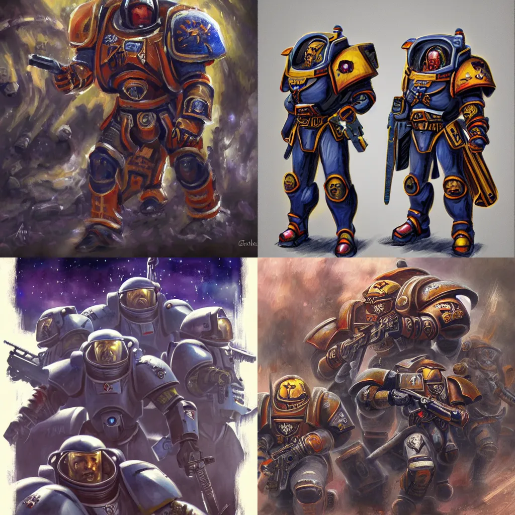 Prompt: gzhel space marines art