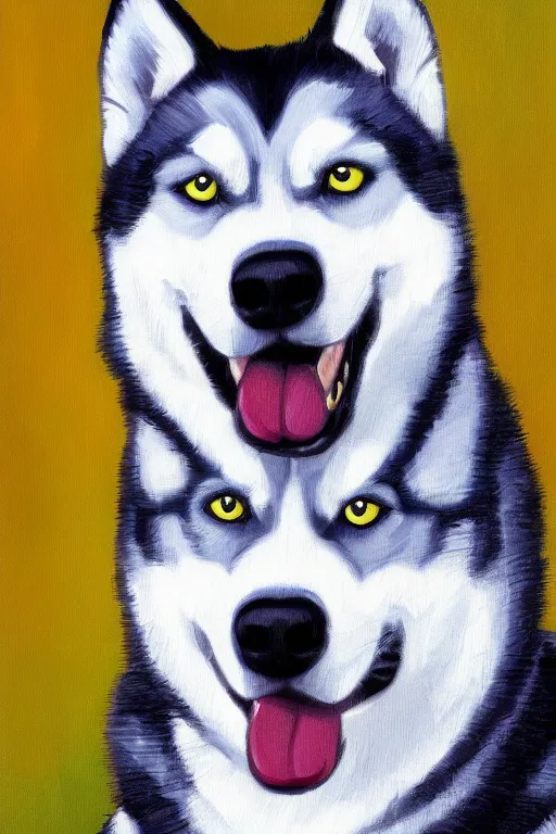 Image similar to a character design of a husky wearing a white vest, portrait painting