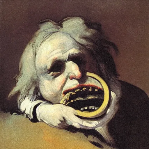 Image similar to portrait of boris johnson by goya in style of saturn devouring his son