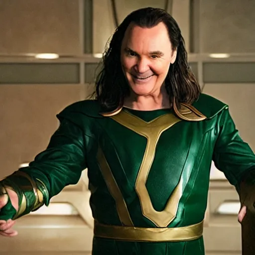 Image similar to norm macdonald as loki in the avengers