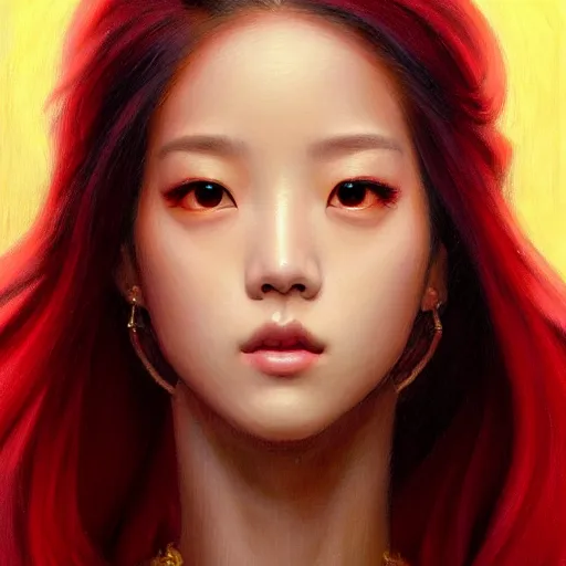 Image similar to a painting of jisoo of blackpink in the style of donato giancola, and in the style of charlie bowater, and in the style of jules ferdinand jacquemart, symmetry, smooth, sharp focus, semi - realism, photo realistic, dynamic lighting, artstation, poster, volumetric lighting, very detailed face, intricate complexity, 8 k, award winning