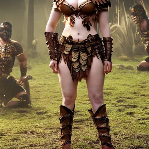 Image similar to full body photo of christina hendricks as a amazon warrior,