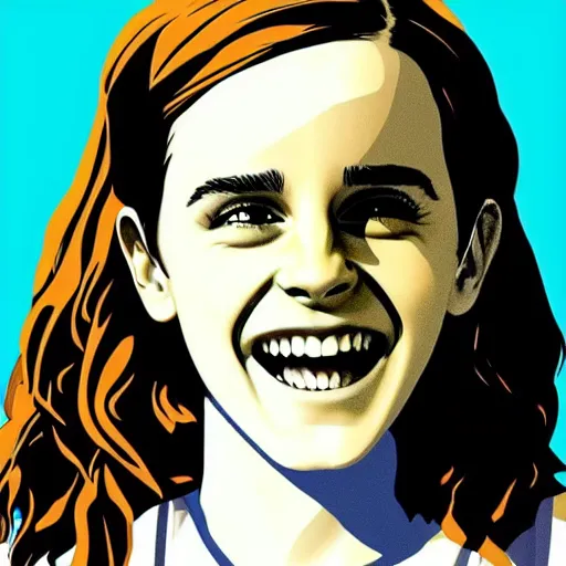 Prompt: rainbow smiling happy emma watson age 1 5 as hermione. pop art.