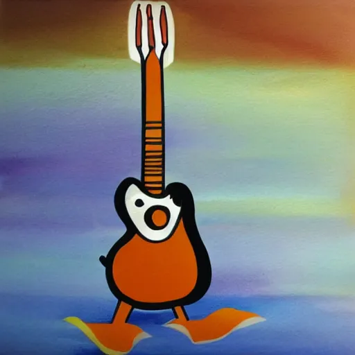 Prompt: duck playing the guitar