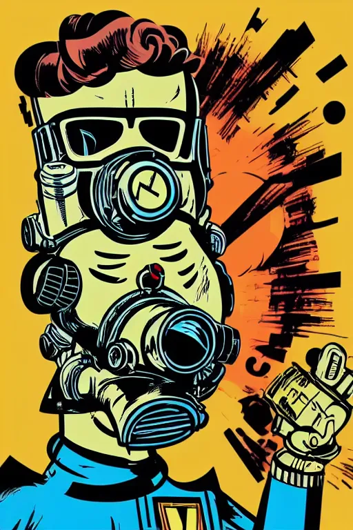 Image similar to fallout 7 6 retro futurist illustration art by butcher billy, sticker, colorful, illustration, highly detailed, simple, smooth and clean vector curves, no jagged lines, vector art, smooth andy warhol style