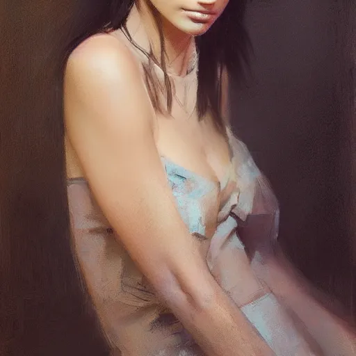 Image similar to kendall jenner by Richard Schmid by Jeremy Lipking by moebius by atey ghailan